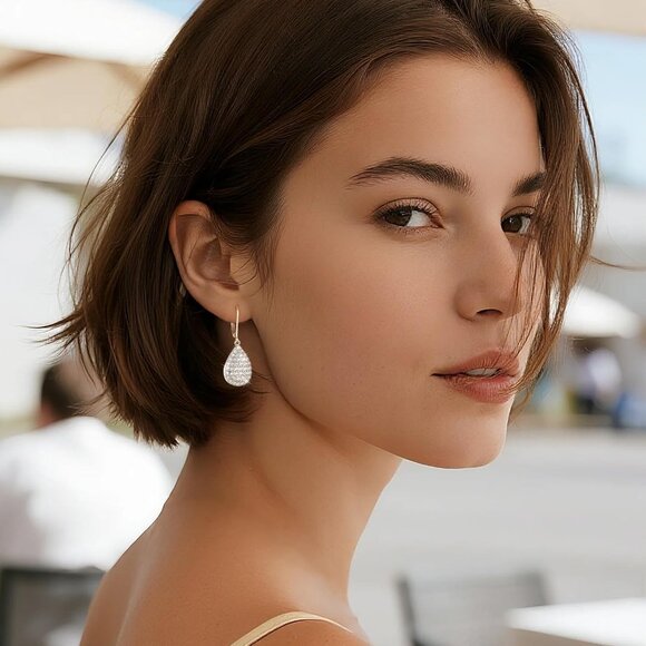 925 Sterling Silver Waterdrop Trendy Hypoallergenic Leverback Earings for Women - Picture 5 of 7